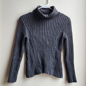 Style & Co. Dark Gray Ribbed Cropped Turtleneck Size Petite Small